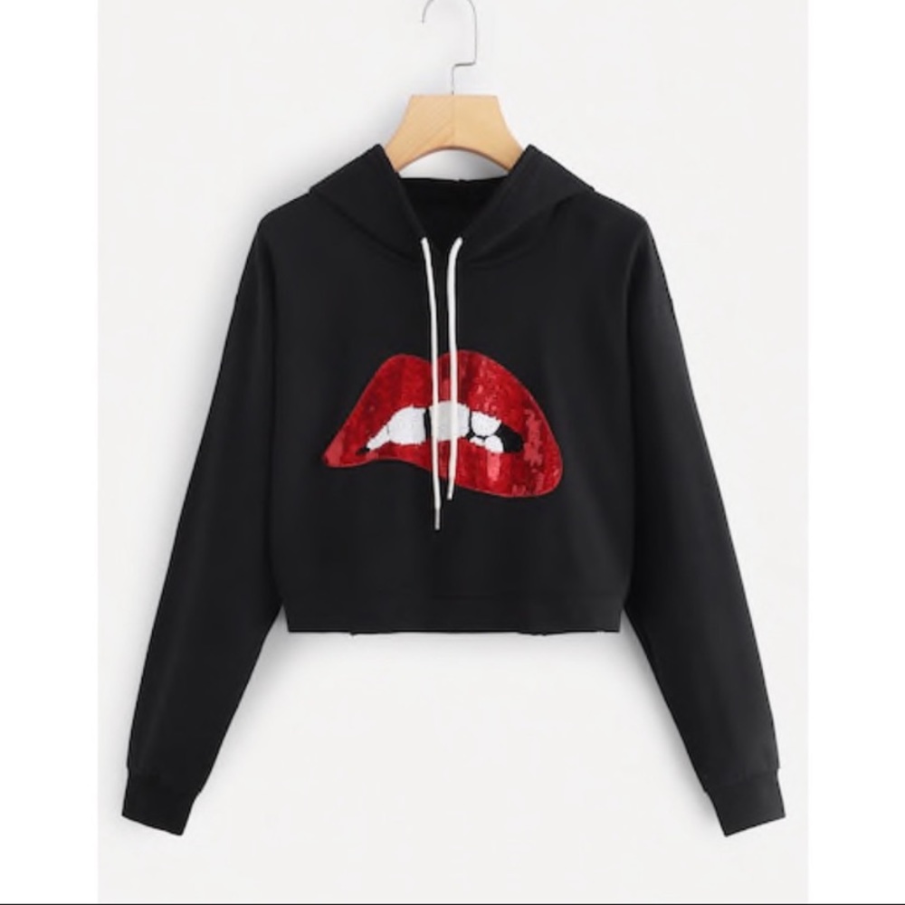 Bitten lip crop top hoodie